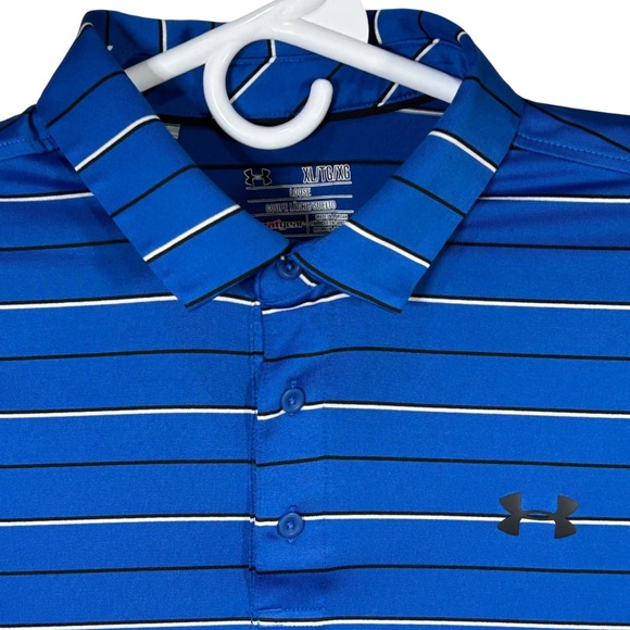 Under Armour XL Blue Striped HeatGear Coldblack Loose Fit Golf Polo Shirt - Picture 1 of 12